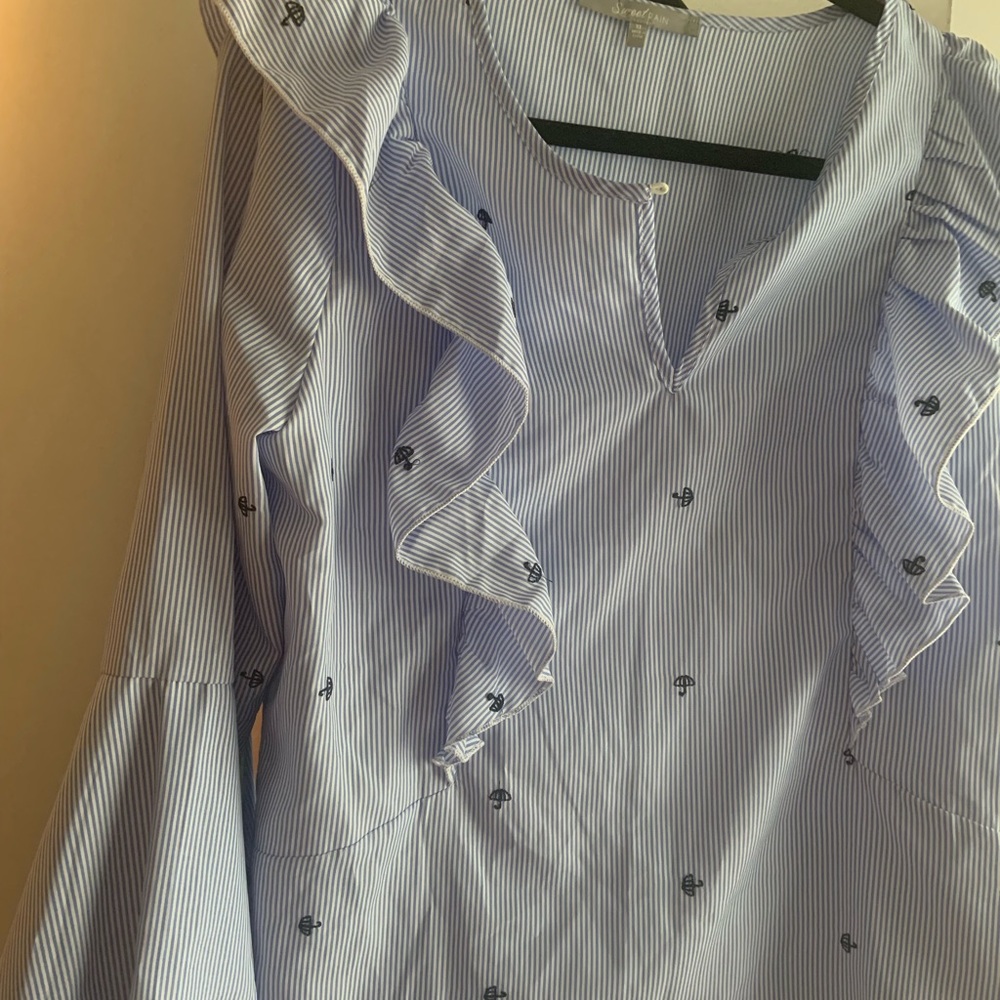 Blue Striped Ruffle Blouse - Picture 3 of 3
